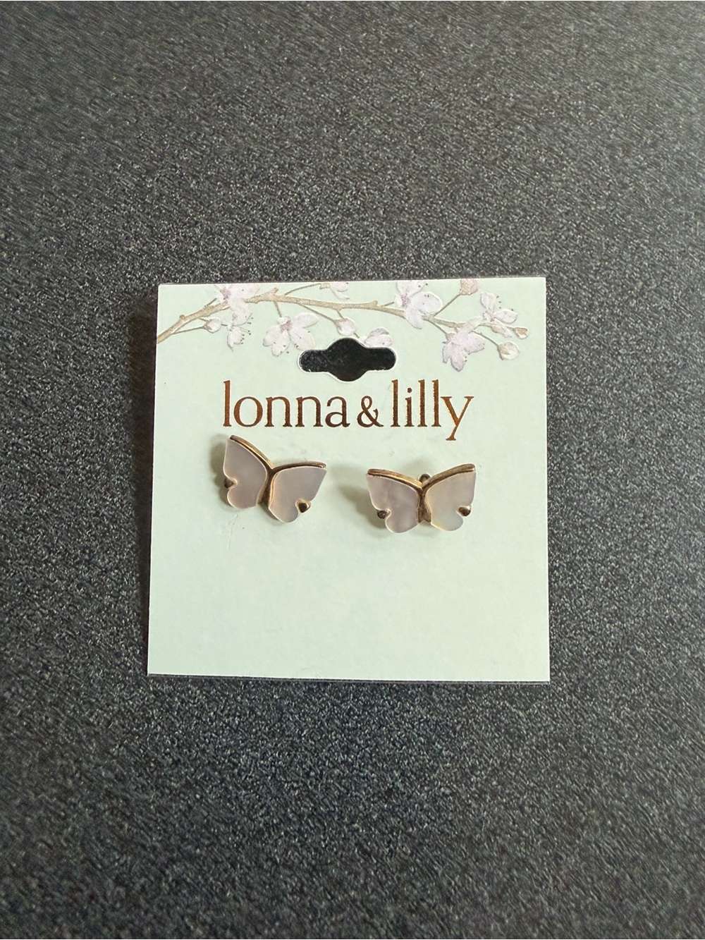 lonna & lilly Gold-Trim Butterfly Stud Earrings in Pale Pink Pearl